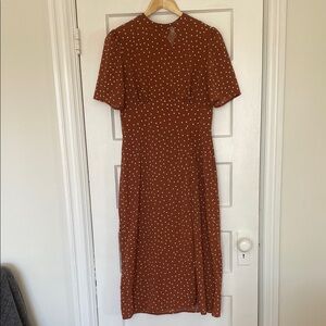 ASOS Brown Midi Dress with White Polka Dots